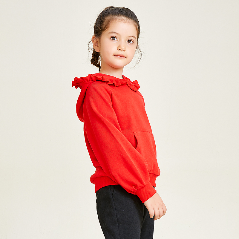 Sweat à capuche pour filles avec poche décorative en dentelle rouge passionnée