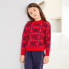 Plaid College Style Round Neck Long Sleeve Red Knitting Girls Pullover