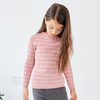 Pull col rond manches longues en maille fille rose et blanc rayé