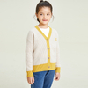 Cardigan jaune à manches longues et col en V à coutures contrastées pour filles