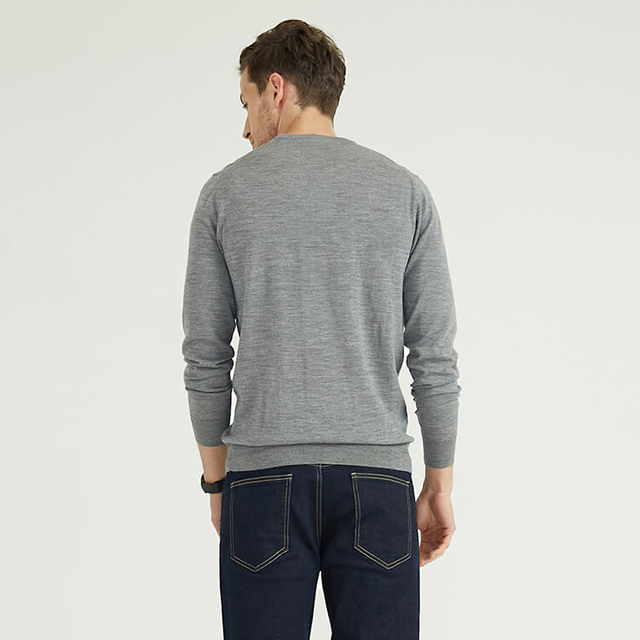 Chandails à tricoter à col rond gris 100 % laine mérinos pour hommes personnalisés