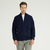 Custom Mens 100% Laine Full Zip Up Navy Blue Rib Knit Cardigan Jacket