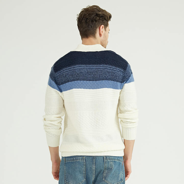 Pull à manches longues en maille fantaisie 100 % cachemire pour homme avec bloc de couleur