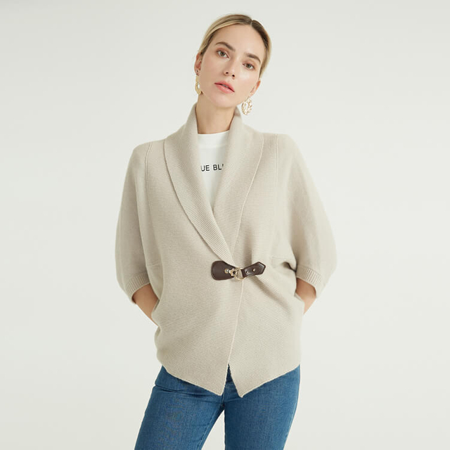 Cardigan en cachemire pour femmes à la mode beige chaud tricoté Pure Cape Casual