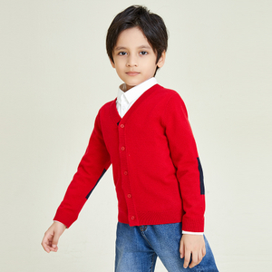 Cardigan de style classique à manches longues et col en V tricoté à boutons rouges pour garçons
