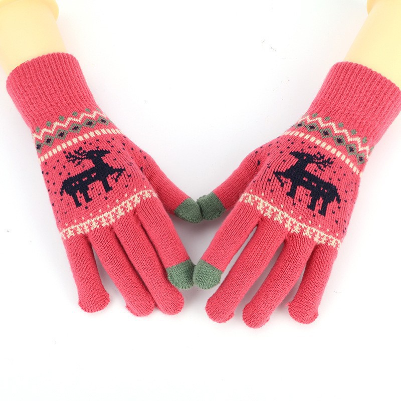 Gants tricotés sans sexe polyvalents de conception de contraste de couleur décorative Elk