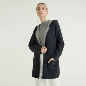 Manteaux en laine tricotés à la main pour femmes en cachemire et laine mérinos gris foncé