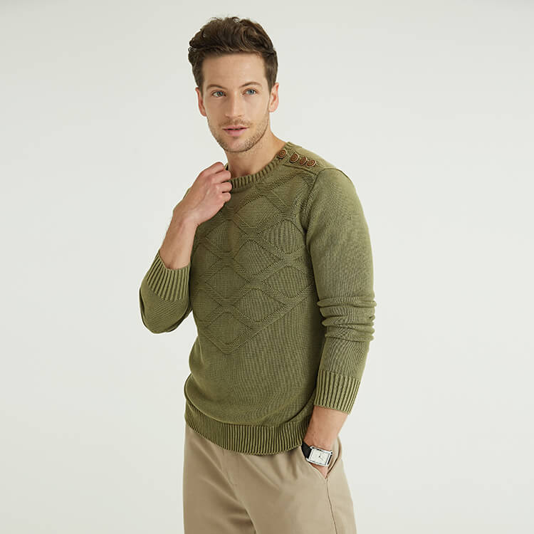 Pull en cachemire à manches longues tricoté vert pour homme