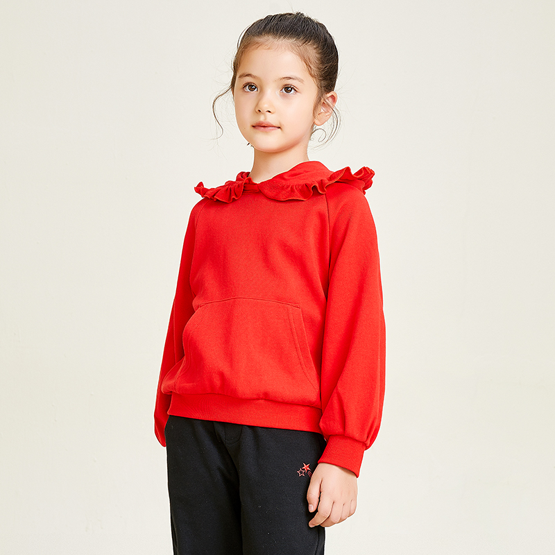 Sweat à capuche pour filles avec poche décorative en dentelle rouge passionnée