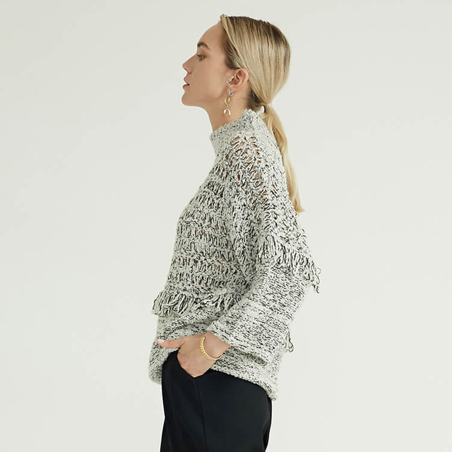 Demi Col Roulé À Franges Design Minimaliste Pull Tricoté Pull Femme