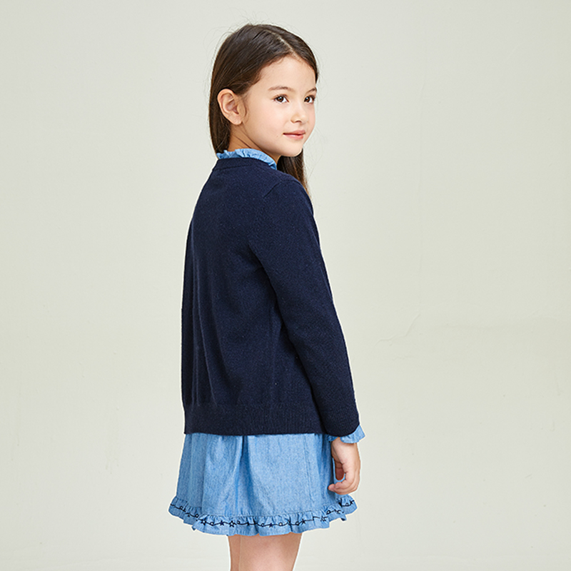 Cardigan bleu tricoté à boutons solides pour filles