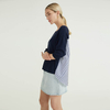 Pull tricoté de conception de panneau de tissu rayé bleu tissé pour des femmes